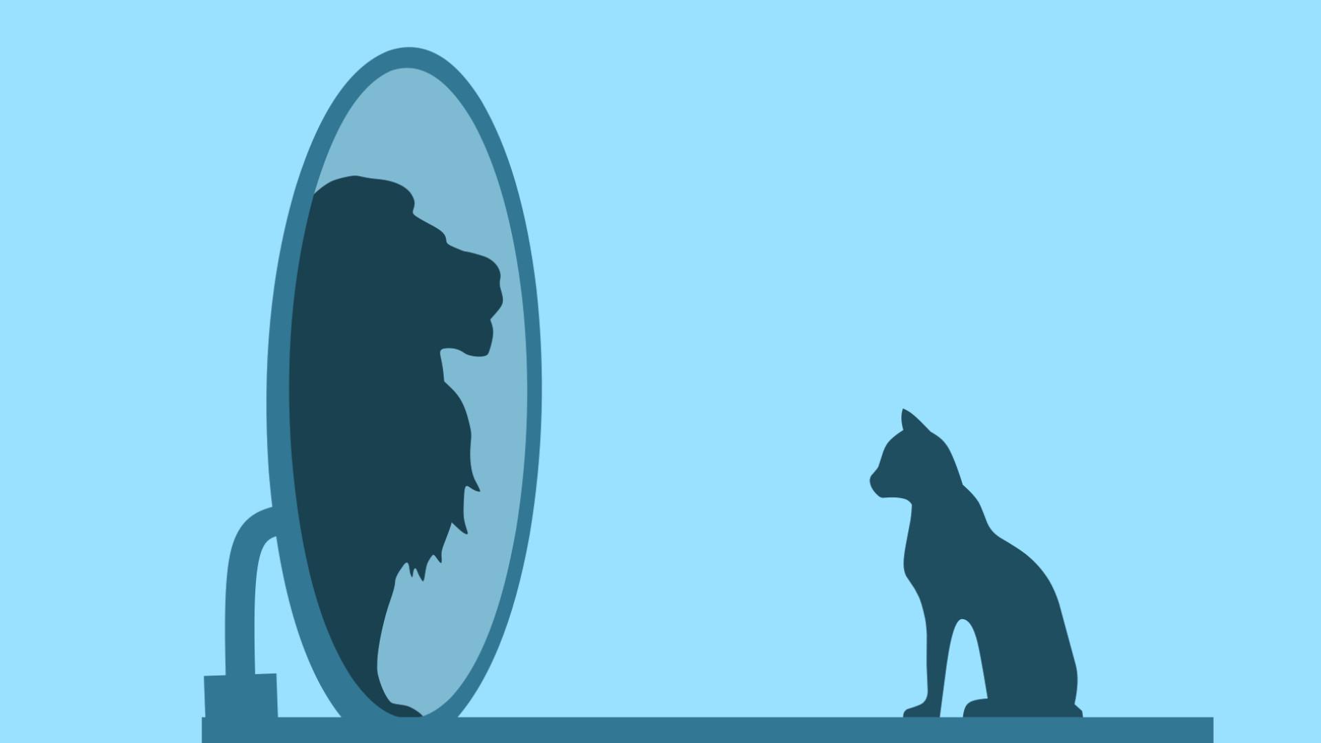 Katze Löwe im Spiegel